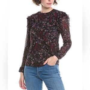 Reiss Fazia India Black Ruffle Floral Long sleeve Blouse size 8